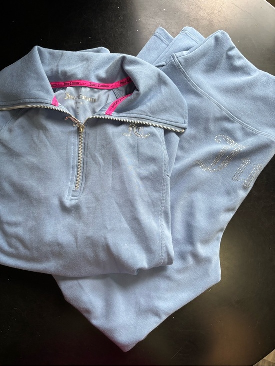 Juicy Couture Other - Juicy Couture Light Blue Rhinestone Logo Half-Zip Set with Pink Trim
